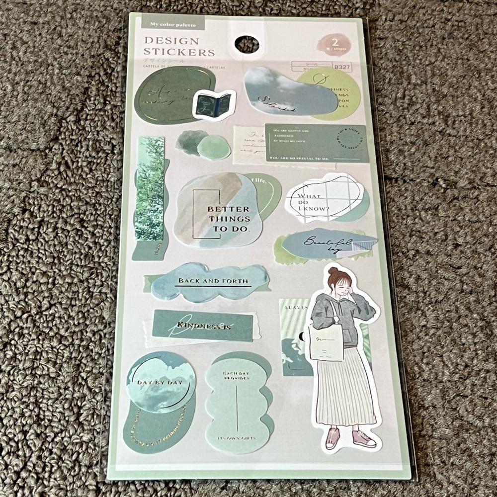 Daiso Japan My Color Palette Aesthetic Design Stickers Green White Quotes Floral